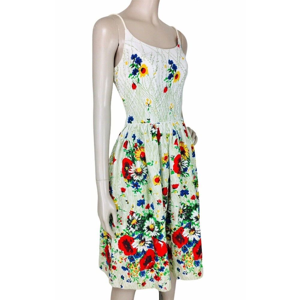 Vintage 40s 50s Woven Colorful Floral Print Spaghetti Strap Dress Size XS/S